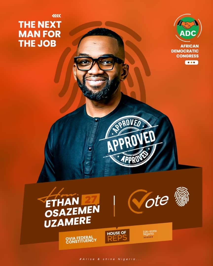 EthanOsaze's tweet photo. As Ovia Federal Constituency looks towards 2027, the conversation around representation and leadership continues.

Hon. Ethan Osazemen Uzamere is presented on the ADC platform for the House of Representatives seat.

Stay informed. Stay engaged.

#Ovia2027 
#EthanUzamere
 #ADC https://t.co/YkNv38yQmb