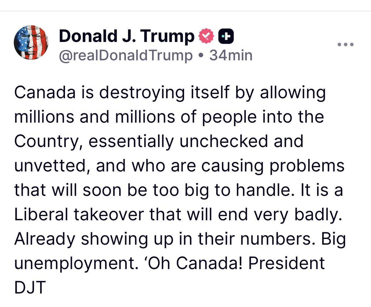myabradshaw78's tweet photo. Well Trumps not wrong here. Liberals are destroying our once safer country and Carney is doing nothing to keep Canada safe. Carney thrives on creating crises so Canadians are distracted. https://t.co/nVhIuGr3py