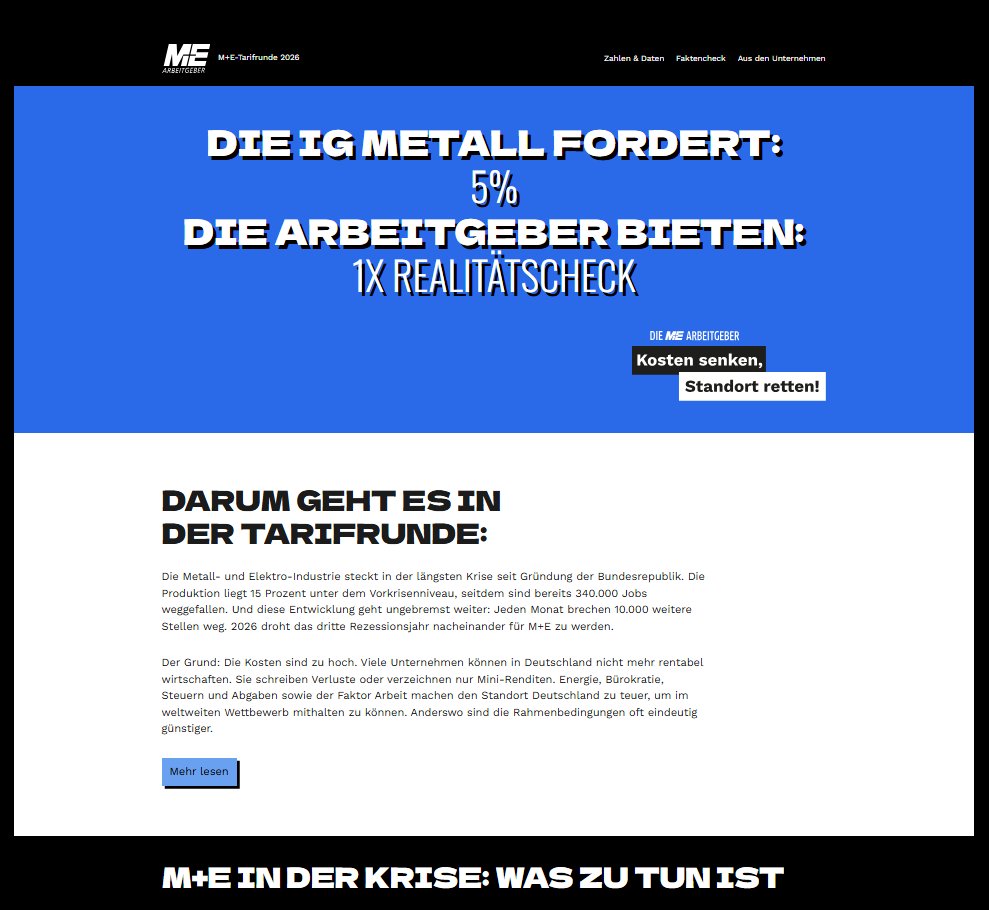 MEArbeitgeber's tweet photo. Die Metall- und Elektro-Industrie steckt in der längsten Krise seit Gründung der Bundesrepublik. Die Produktion liegt 15 Prozent unter dem Vorkrisenniveau, seitdem sind bereits 340.000 Jobs weggefallen. Und diese Entwicklung geht ungebremst weiter: Jeden Monat brechen 10.000 weitere Stellen weg. 2026 droht das dritte Rezessionsjahr nacheinander für M+E zu werden.

Der Grund: Die Kosten sind zu hoch. Viele Unternehmen können in Deutschland nicht mehr rentabel wirtschaften. Sie schreiben Verluste oder verzeichnen nur Mini-Renditen. Energie, Bürokratie, Steuern und Abgaben sowie der Faktor Arbeit machen den Standort Deutschland zu teuer, um im weltweiten Wettbewerb mithalten zu können. Anderswo sind die Rahmenbedingungen oft eindeutig günstiger.

Informieren Sie sich zur Lage der Metall- und Elektro-Industrie und zur Tarifrunde 2026 auf https://t.co/KFCPifZLDe. 

#TRME26