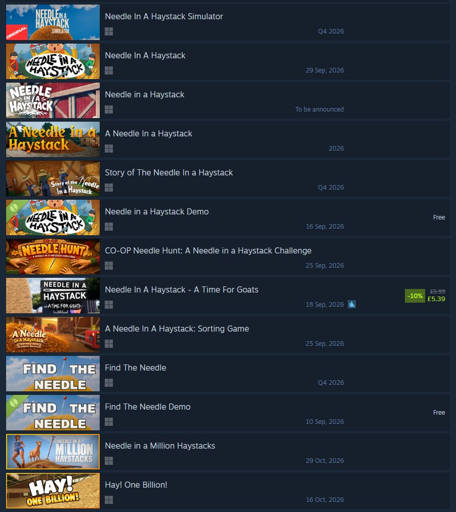 EddCoates's tweet photo. Since @NasNakarus shared his game concept last month, Steam has been flooded with vibe-coded slop clones.
This is what "democratising creativity" actually looks like. Even with AI on your side, your ideas are utterly worthless as long as they can be copied faster, cheaper and at scale. Generative AI was designed for plagiarism, NOT creativity.