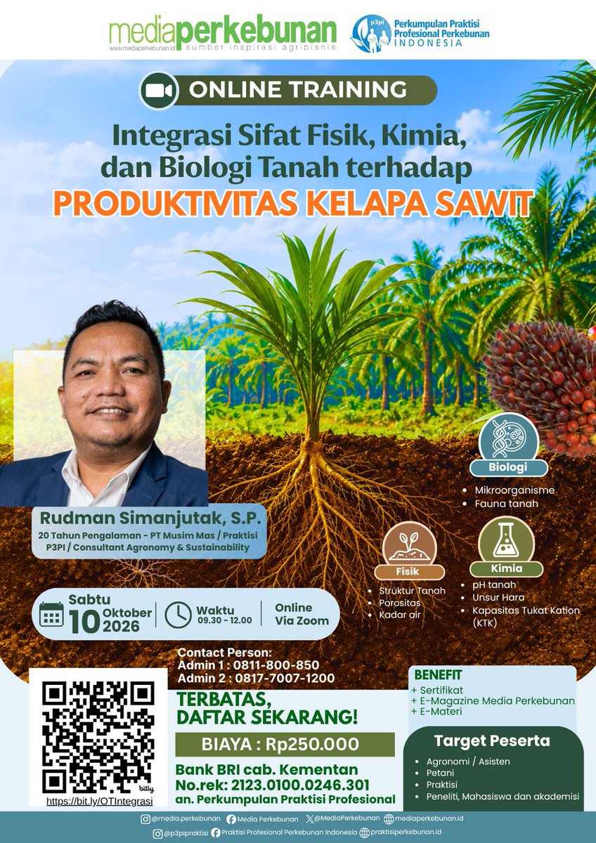 MediaPerkebunan's tweet photo. ๐ฑ *ONLINE TRAINING* ๐ฑ
*"Integrasi Sifat Fisik, Kimia, dan Biologi Tanah terhadap Produktivitas Kelapa Sawit"*
๐จ TERBATAS, DAFTAR SEKARANG!
๐ Registrasi: https://t.co/T7WKnJ50zG
#MediaPerkebunan #P3PI #OnlineTraining #KelapaSawit #SawitIndonesia #ProduktivitasSawit https://t.co/aoXX66ErtS