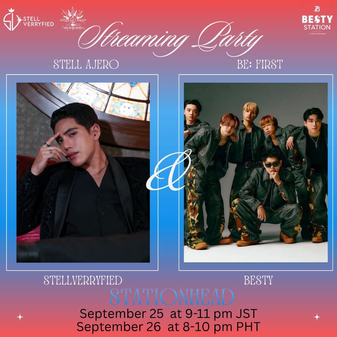 SVOfficialSH's tweet photo. Eyes here Berries and Besty's Fans! It's nice to be back on our favorite! We are so back on our Stationhead Streaming Collaborations!!🤝🍓

1st on our list, we have our dear @bestystation Fandom with BE:FIRST!!Celebrate music together! Join us this weekend for a two day Streaming Collaborations happening this Friday and Saturday! Exciting things awaits everyone!

DAY 1】@bestystation
📅 September 25, 2026 (Fri)
🕘 🇯🇵 9:00 PM – 11:00 PM (JST)
      🇵🇭 8:00 PM – 10:00 PM (PHT)
🔗 https://t.co/Wuv3JP9bt4

【DAY 2】@stellverryfied
📅 September 26, 2026 (Sat)
🕘 🇯🇵 9:00 PM – 11:00 PM (JST)
      🇵🇭 8:00 PM – 10:00 PM (PHT)
🔗 https://t.co/zmNd9lV3kX

#StellxBEFIRST
#Stell @stellajero_ 
#BEFIRST @BEFIRSTofficial
#BESTY_STATIONHD
#SB19_STELL