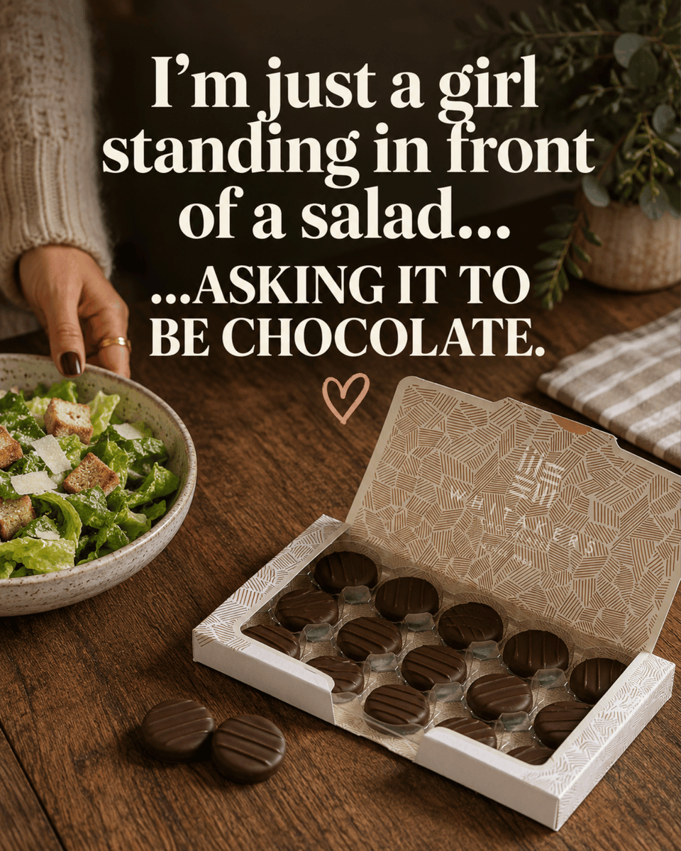 WhitakersChocs's tweet photo. Life's all about balance...
...but today, we're choosing chocolate. 🍫😉
Which would you pick?
🥗 Salad
🤎 Chocolate
#WhitakersWit #ChocolateFirst #ChocolateLover #FunnyMeme #ChocolateHumour #BritishChocolate #MadeInYorkshire #ChooseJoy #ChocolateFix #WhitakersChocolates https://t.co/oVchldUUp9