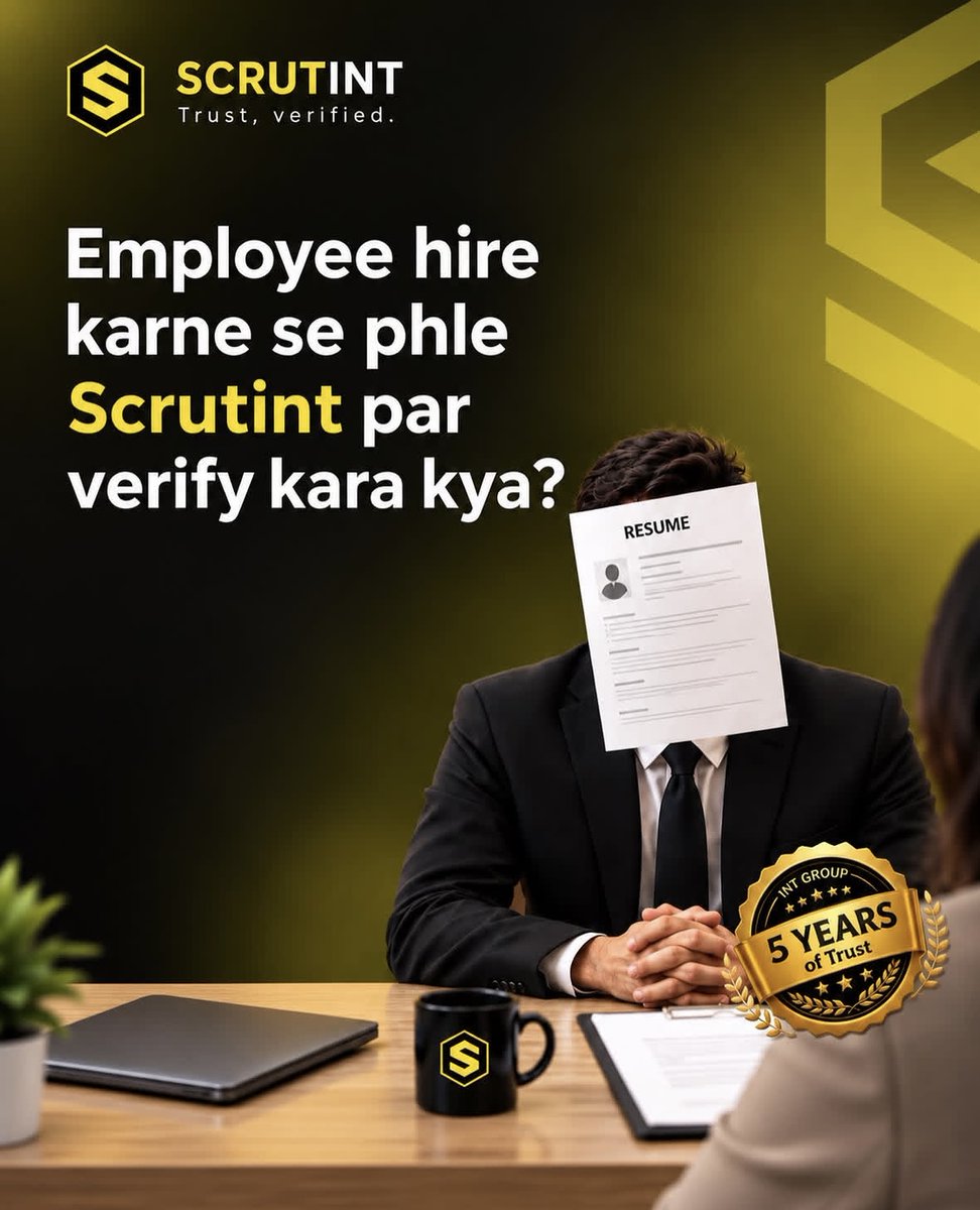 ScrutINT's tweet photo. Resume mein sab kuch “perfect” likha hota hai — experience, references, credentials. Par kitna sach hai, kitna sirf achhe likhe hue words hain? smart hiring ka pehla step hai: verify before you hire.
#ScrutintVerified #hiresmart #backgroundcheckindia #EmployeeVerification https://t.co/5GMxyAFdRl