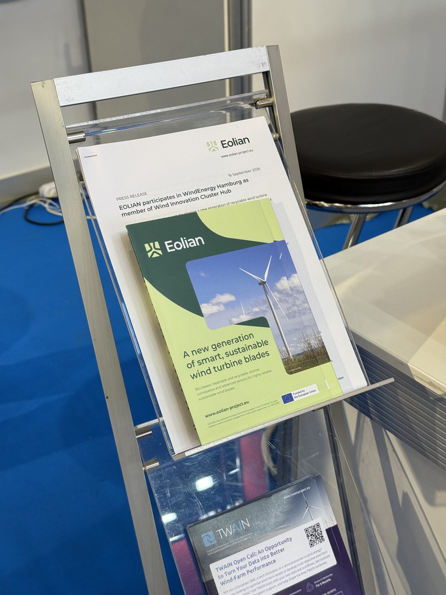 nTECHnPower's tweet photo. 🌬️ Claudia Vázquez, Daniel Castell y Johnattan Arman están esta semana en WindEnergy Hamburg.

Norvento TECHnPower participa en el stand del Wind Innovation Cluster Hub con el proyecto EOLIAN, centrado en palas eólicas más sostenibles, reparables y reciclables.

#EOLIANProject https://t.co/HandQu6Z0F