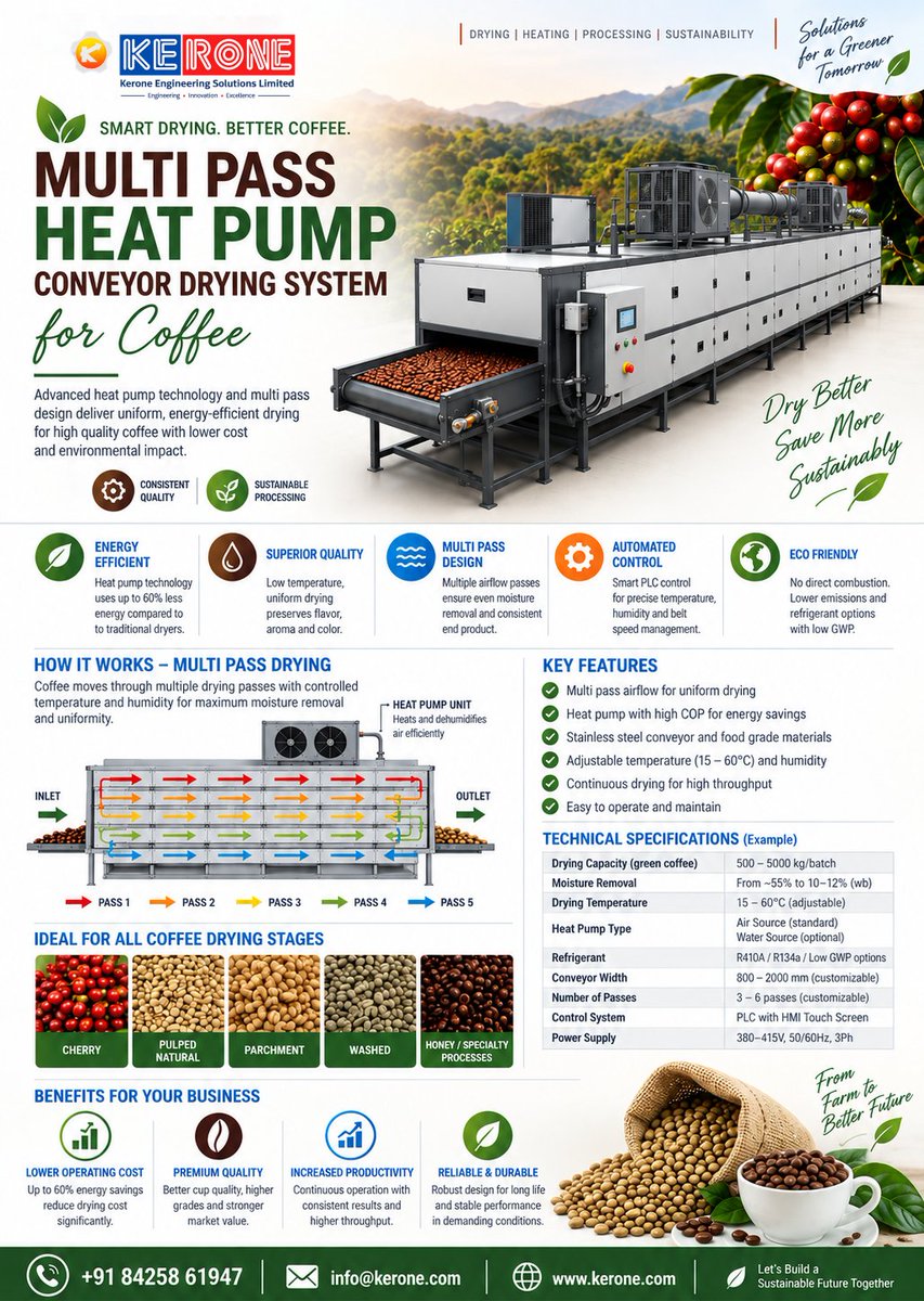 keroneltd's tweet photo. ⚡ MULTI-PASS HEAT PUMP CONVEYOR DRYING SYSTEM

Energy-Efficient Continuous Drying Technology for High-Quality Industrial Products

📩 info@kerone.com
🌐 https://t.co/GyVSZcs8Pt | https://t.co/z7OQ21129E
#HeatPumpDryer #ConveyorDryer #MultiPassDryer #IndustrialDrying https://t.co/kOZBqEm79V