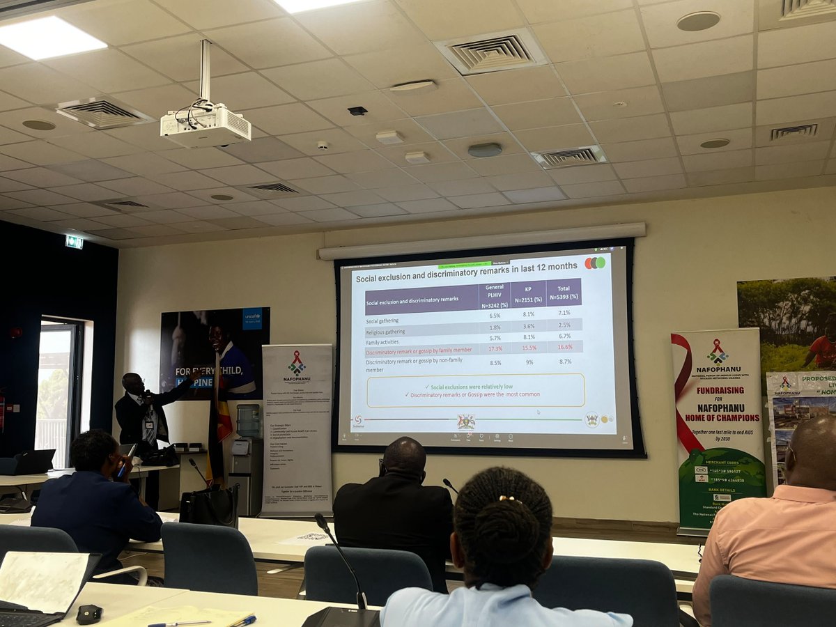 VictoriaKatamba's tweet photo. Dr. @JohnBDhamulira shared findings from the National Stigma Survey, highlighting stigma’s impact on PLHIV and SRHR. The survey found that 85% of partners knew their partner’s HIV status a key insight for strengthening open, supportive conversations.
 #NAFOPHANU2026 /#EndStigma https://t.co/dwYFoCNzep