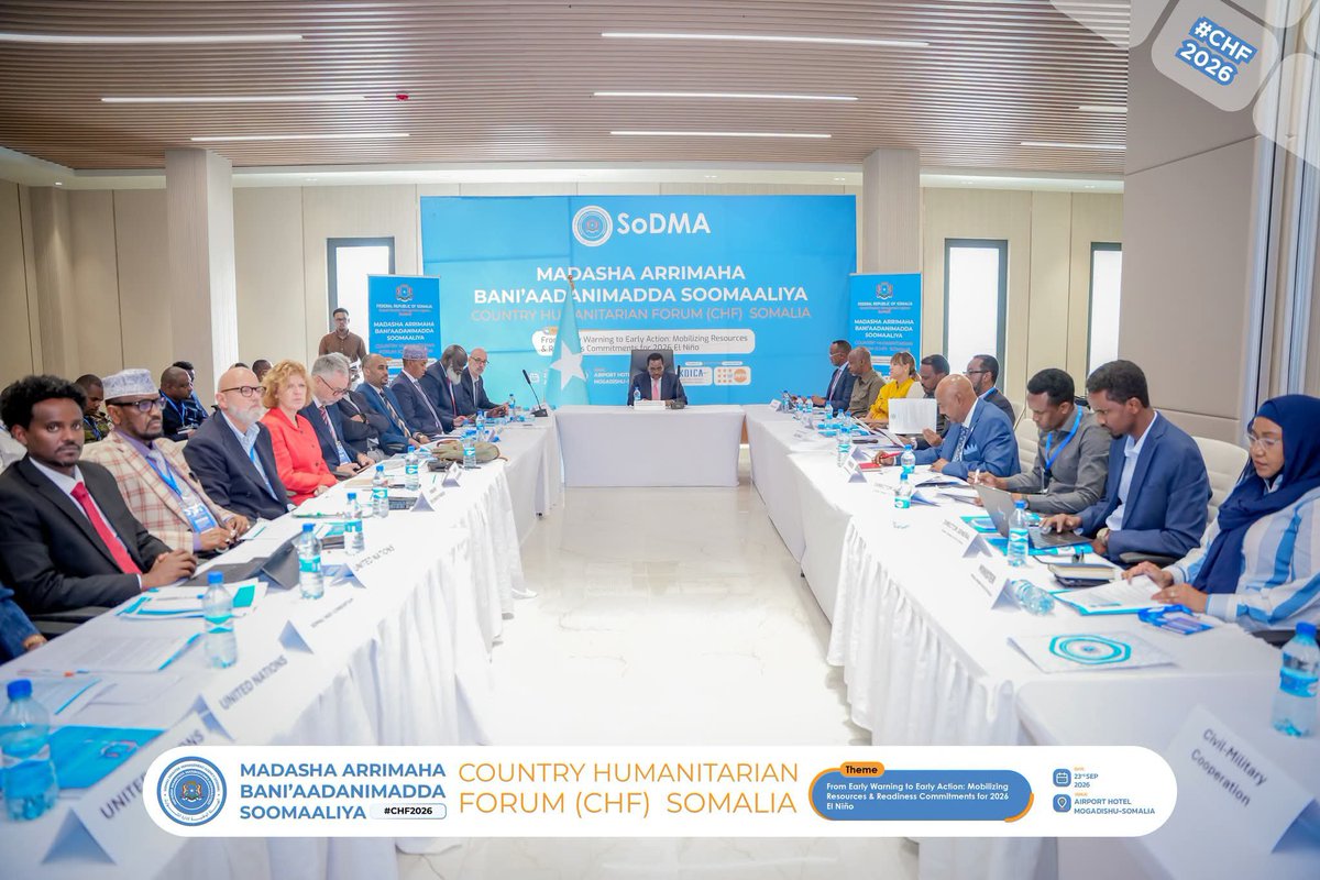 gedo247's tweet photo. Somalia’s Interior Minister @AliYusufHosh on Wednesday opened the Country Humanitarian Forum #CHF2026 in Mogadishu, bringing together Government Institutions, Federal Member States, Aid Agencies, Diplomats and Civil Society Groups.
#CHF2026 #ElNino2026 #ElNinoPreparedness https://t.co/uSICBGYQUp