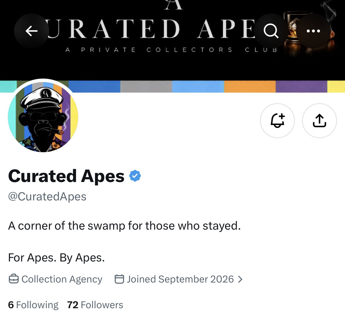 StormFrens's tweet photo. are you early? caught this at less than 100 followers 

introducing @curatedapes by @montimania, currently at 881 followers 

- for apes by apes 

• mp - tba
• ⁠chain - tba
• ⁠supply - tba

it’s like a private collector club built for people who never left NFTs 

ensure presence here, looking interesting