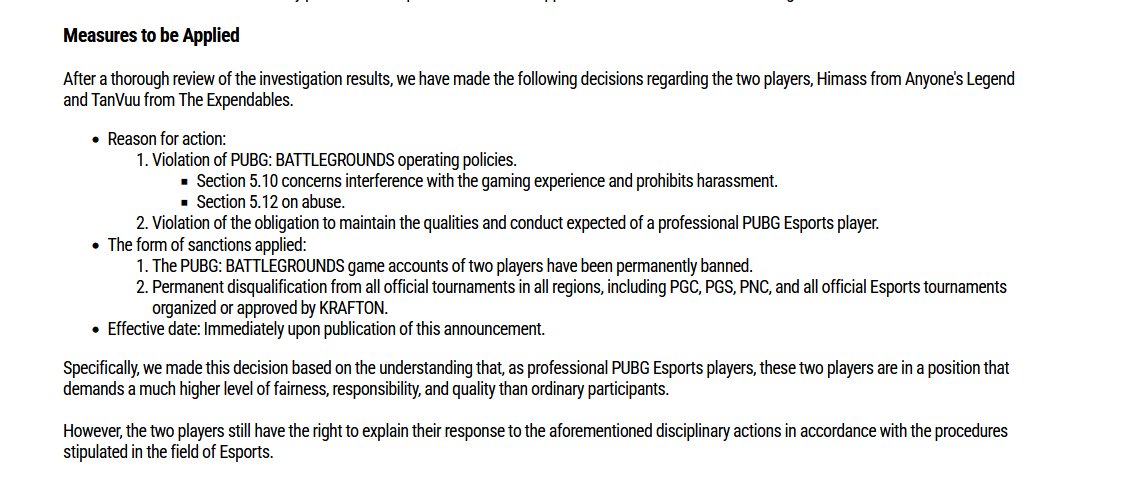 heskethh2's tweet photo. Official Announcement even though we know this since yesterday both are permabanned from all PUBG Competitions effective immediately https://t.co/20kz0QyThL