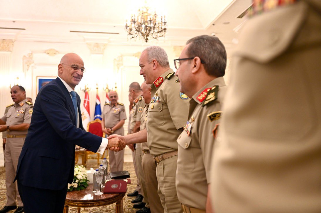 SRDracopoulos's tweet photo. 🇬🇷🤝🇪🇬🤝🇨🇾 The Defense Ministers of the three countries expressed the need to intensify efforts and coordinate positions to confront transboundary security challenges/threats, foremost of which are counterterrorism, combating all forms of smuggling, irregular migration, human trafficking, and organized crime, in addition to securing maritime navigation – imposing further responsibilities for coordination and cooperation to face these challenges.

The Ministers praised the results achieved by the forces participating in the joint military exercises, foremost of which is Exercise “Medusa”, which contributes to enhancing operational coordination and combat readiness to deter all forms of shared threats.

They also emphasized the importance and collective responsibility of the international community to cooperate in de-escalating current tensions in the region, the necessity of an immediate cessation of armed conflicts, and resolving crises through political means – avoiding the expansion of conflict and geographically and temporally extended confrontations that harm the entire world. They reaffirmed the commitment of the three countries to maintaining constructive dialogue with all concerned parties to serve regional security and stability.

In this context, it was agreed to:

The importance to strengthening military and defense cooperation frameworks to support the collective capacity for a rapid and unified response to any future developments regarding threat sources of all kinds against the three countries.

Intensify communication, consultation, and exchanged information and assessment, as well as coordinate joint capabilities in a manner commensurate with the gravity of current and future military and security threats and challenges at the regional level.

Hold the next meeting of the dialogue mechanism of the defense ministers of the Arab Republic of Egypt, the Republic of Cyprus, and the Hellenic Republic in Greece during 2027. — @hndgspio 
@NikosDendias @AlsisiOfficial @PalmasVasilis
