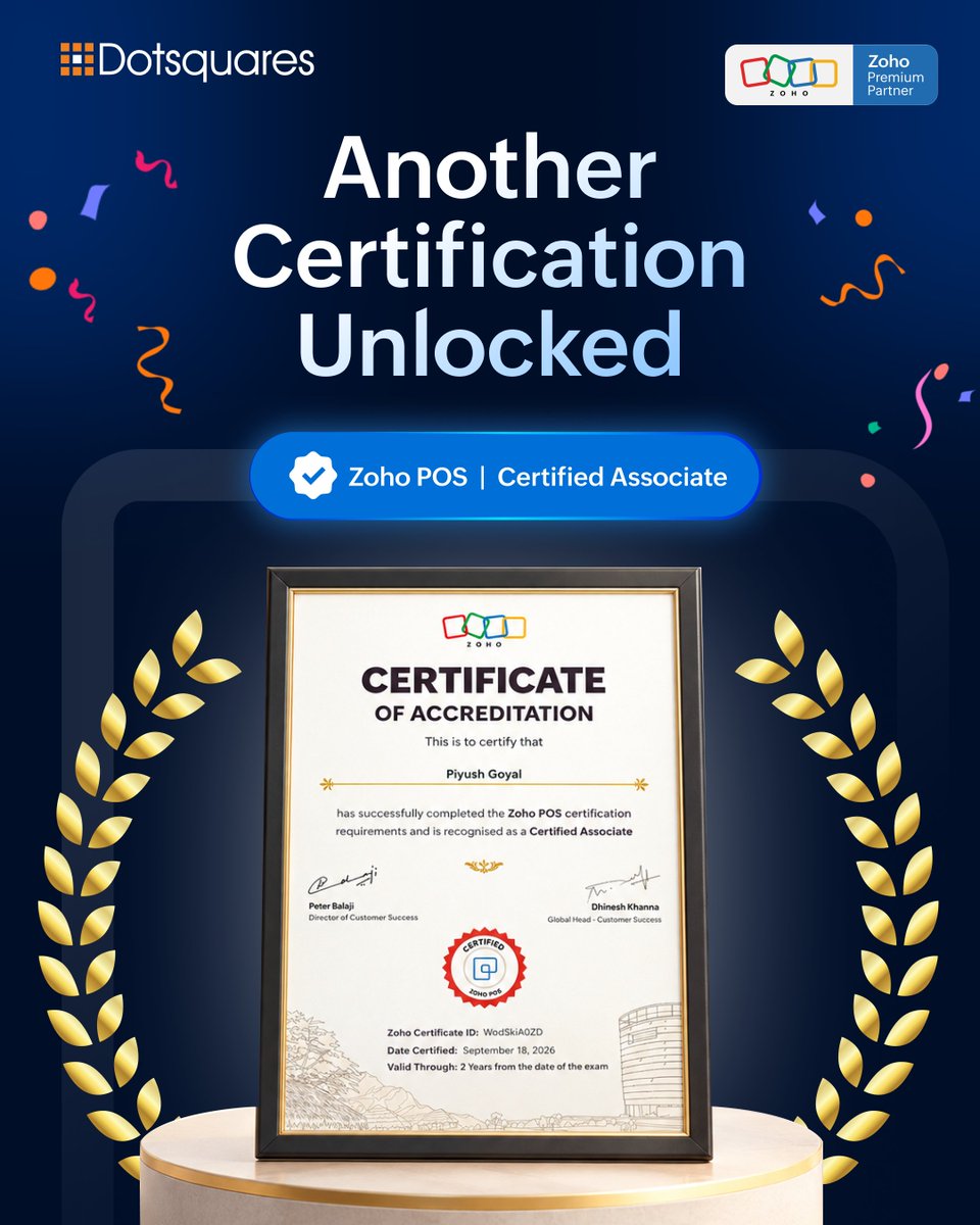 dotsquares's tweet photo. Proud to strengthen our Dotsquares × Zoho expertise with another milestone - Zoho POS Certified Associate!

Continuing to learn, grow, and bring smarter solutions to businesses. 

Here’s to more expertise, innovation, and success ahead!

#Dotsquares #Zoho #ZohoPOS #ZohoPartner #Certification #TechInnovation #DigitalTransformation #UKTech #BusinessSolutions #BusinessGrowth #CustomerSuccess