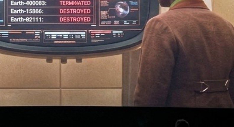 SceneZeroMedia's tweet photo. SPOILERS 🚨

The #AvengersEndgame Encore post-credit scene shows universes
DESTROYED on the TVA Monitor:

• Earth-400083 - Hulk (2003) TERMINATED

• Earth-15886 - Fantastic Four (2015) DESTROYED

• Earth-82111 - Captain Carter’s What If...? universe DESTROYED
#AvengersDoomsday https://t.co/nPS6hFAzL2