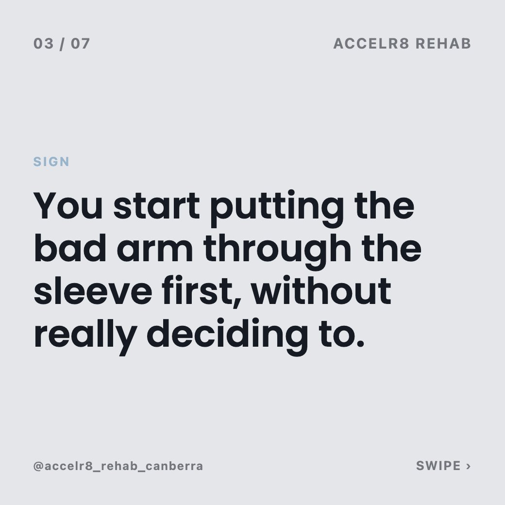 Dannyos's tweet photo. Putting the bad arm through the sleeve first without deciding to. Reaching for a high shelf turning into a two hand job. Sleeping on one side only. None of that is nothing, it is a pattern worth a proper look. #Accelr8Rehab https://t.co/RKDqB7Cj5M