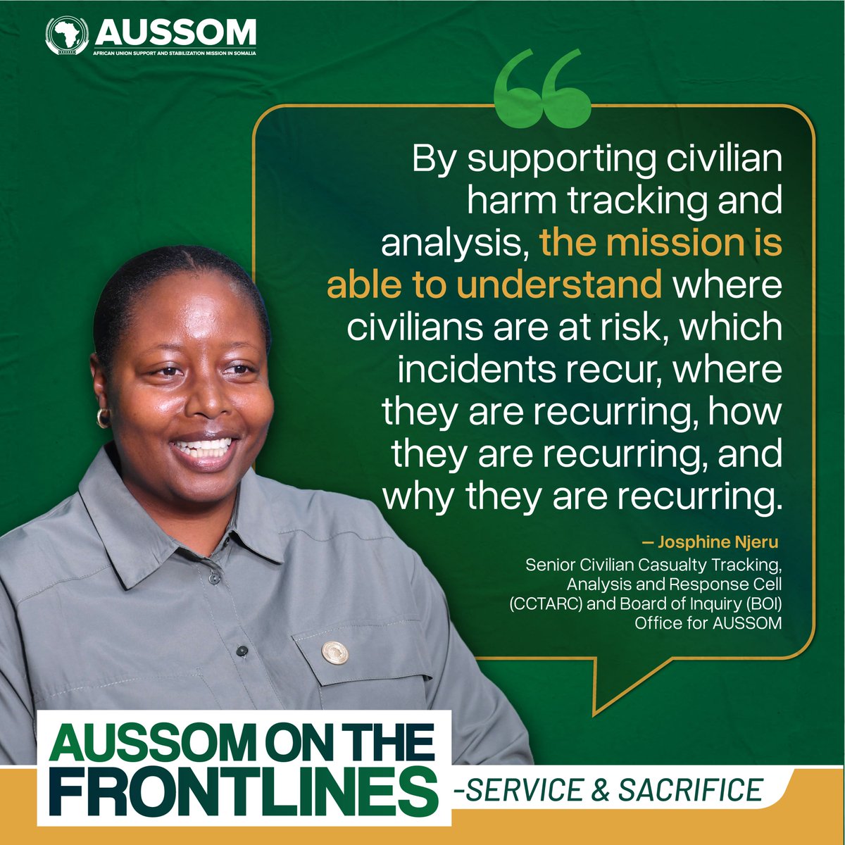 aussom_'s tweet photo. Tracking and analysing civilian harm helps #AUSSOM better understand where and why civilians are at risk. Josphine Njeru highlights how data-driven insight strengthens protection efforts on the frontline.
#AUSSOMOnTheFrontlines
#ServiceAndSacrifice https://t.co/OWf7azrtbx
