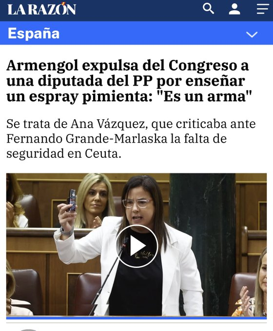 AlanBarrosoA's tweet photo. No me lo puedo creer. La diputada del PP ha vaciado el espray pimienta en los baños del Congreso. Esta es la señora a la que Feijóo quiere poner como ministra de interior. Son un puto meme. https://t.co/akzKjFKYxf