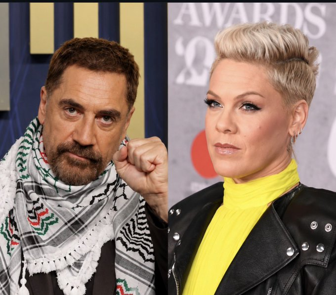 ACOM_es's tweet photo. Un vulgar acosador.
Una artista judía expresa su indignación porque un descerebrado, Macklemore, con una larga trayectoria de deshumanización de los judíos —parodias estereotipadas y brazos en alto incluidos—, se dedica a soltar su diarrea ideológica contra Israel en un concierto lleno de familias judías. Esa misma artista judía, además, manifiesta que considera a Hamás una organización terrorista y dice que los palestinos merecen un futuro digno.
Pues ahora Javier Bardem pide que esa artista judía, Pink, sea destituida como embajadora de UNICEF.
Si lo piensas fríamente, Bardem no es más que el típico matoncillo chulopiscina que anda señalando a quien odia porque realmente debe albergar un trauma infantil, alguna herida no resuelta. En su caso, como el de otros muchos, la vena violenta le sale contra los judíos, a quienes odia de forma especialmente singular.
Es un personaje despreciable, el clásico que, sin cámaras y en petit comité, podría llegar a utilizar los brazos contra Pink para algo más que entonar un himno marxista.
