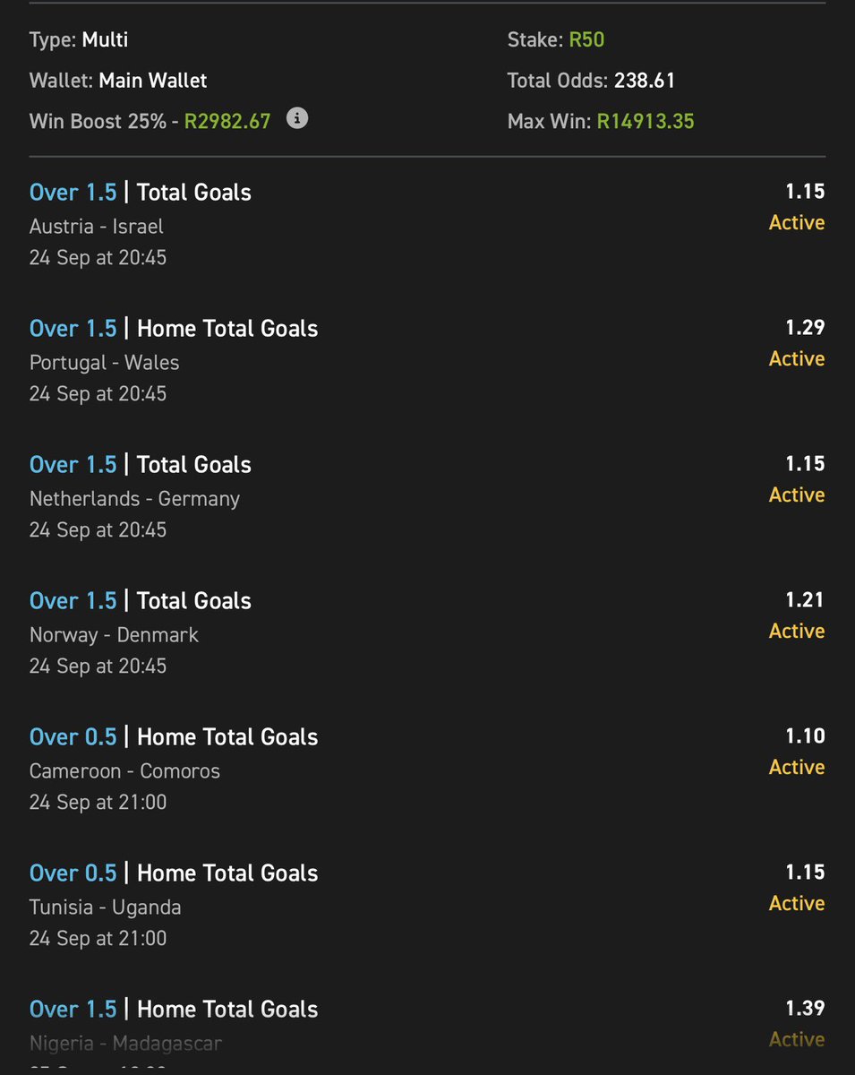 aidenchaggie's tweet photo. ๐ Team totals
๐งพ Easily play on Easybet๐๐ฝ 03-328101
๐ New users: Get R50 Sign Up Bonus + 150% First Deposit Match Bonus, use Promo code CHAGGIE50
๐Get a guaranteed reward every Saturday regardless of the outcome.
18+ T&Cs apply
#YellowNation
#YellowArmy https://t.co/zrD9QfPcoH