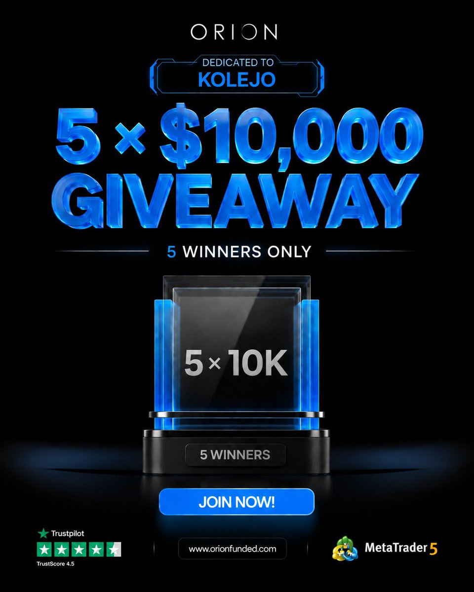 NuhuAliyuGimba1's tweet photo. 🚨 GIVEAWAY ALERT 🚨

Orion Funded is giving my community a chance to win 5 × $10K accounts 

That is $50K total in accounts for 5 winners

How to enter 👇

✅ Follow @NuhuAliyuGimba1 
✅ Follow @OrionAffiliates
✅ Follow @orionfundedcom
✅ Follow @Eurusd_Hunter 

✅ Like and repost this post

That’s it 🚀

5 winners will each receive a $10K Orion Funded account