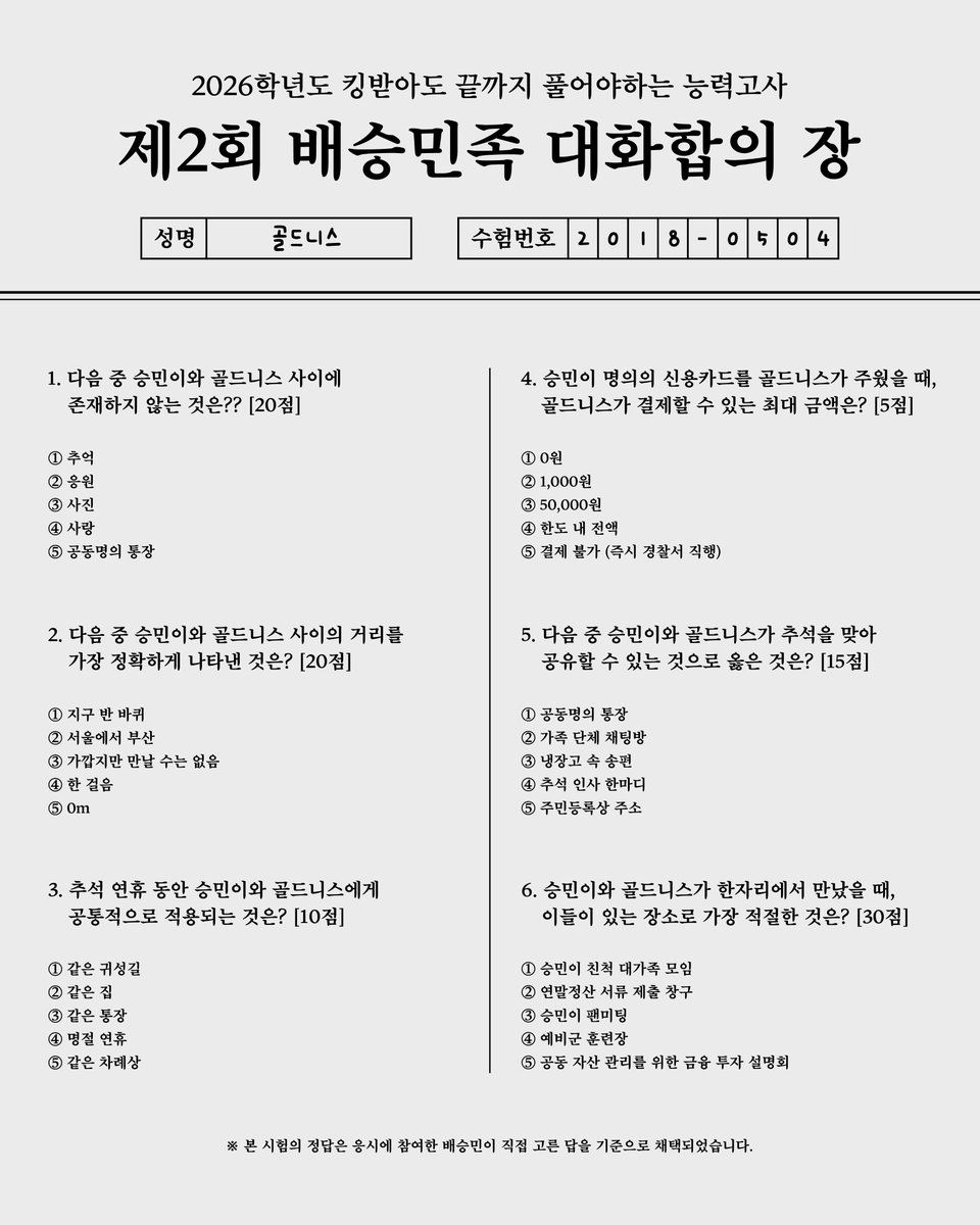 BAE_S2_official's tweet photo. 이번 추석엔 어렵지 않아요😌
‘제2회 배승민족 대화합의 장’이 열렸습니다📝

지난 시험보다 한층 쉬워진 능력고사!
과연 승민이와 100% 마음이 통할 수 있을까요?👀

🗓️
2026.09.24 12PM(KST) ~
2026.09.27 11:59PM(KST)

🔗
https://t.co/wvw3TzPiek

#BAESEUNGMIN #배승민
#GoldenChild #골든차일드 https://t.co/7MRBaC0FCP