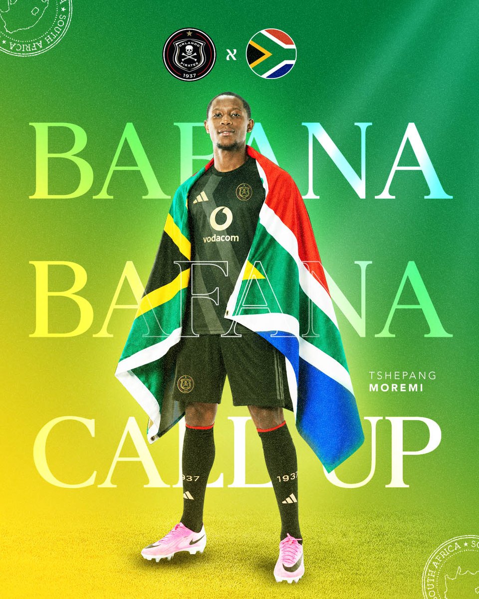 orlandopirates's tweet photo. CALLED UP. 🇿🇦☠️

Congratulations to Tshepang Moremi on his national team call-up.

⚫⚪🔴⭐
#OrlandoPirates
#OnceAlways https://t.co/ufDXZaGE29