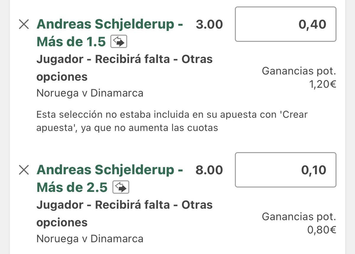CodigoPicks_'s tweet photo. 🇳🇴 Noruega - Dinamarca 🇩🇰

🔹 Andreas Schjelderup - 1+ faltas recibidas
18/20 verdes en sus últimos 20 encuentros
Promedio de 2.42 faltas recibidas p90

🔹 Antonio Nusa - 1+ entradas (tackles)
16/20 verdes en sus últimos 20 partidos
Promedio de 1.43 entradas p90

📊 Cuota combinada: @ 2.20 👉 Stake 1

Funbets / Escaleras de valor para Schjelderup (Faltas recibidas):

🎯 +1.5 faltas @ 3.00 👉 Stake 0.4
🎯 +2.5 faltas @ 8.00 👉 Stake 0.1

🔗 Datos sacados de @StatsHubCom 
📲 Más picks en el primer comentario