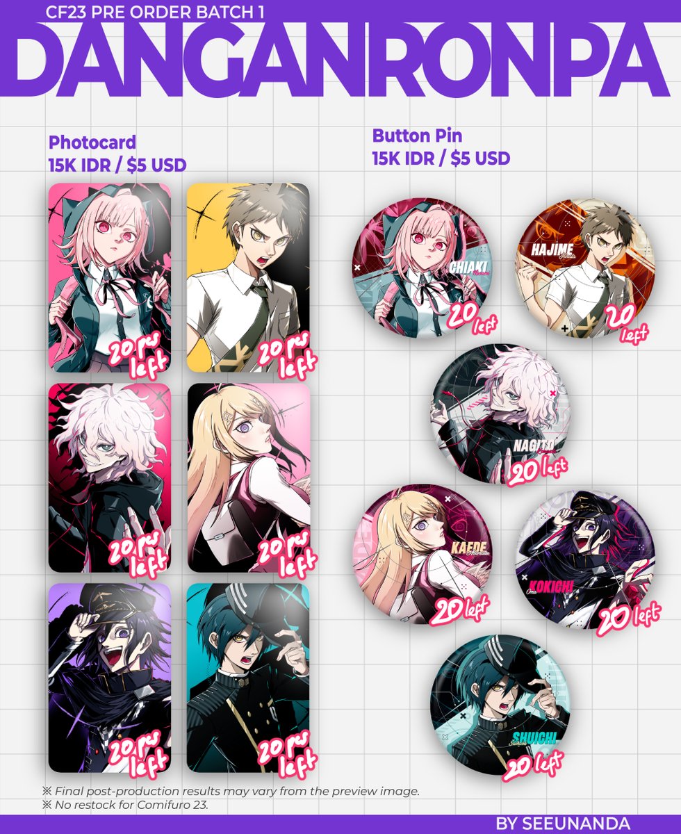 seeunandaaa's tweet photo. 🩷🔄 are very appreciated!

My DANGANRONPA Catalog for #CF23 Pre Order Batch 1

🗓️ until 30 Sep
📦 Pick Up Both Days/ Mail/ International Ship
🐉 Danganronpa 2x2, Danganronpa V3

Pre Order Link in Bio

#cf23catalog #cf23catalogue #comifuro23 #danganronpa 

https://t.co/4GZ5tNo7Bg https://t.co/Zp5E8XB73j