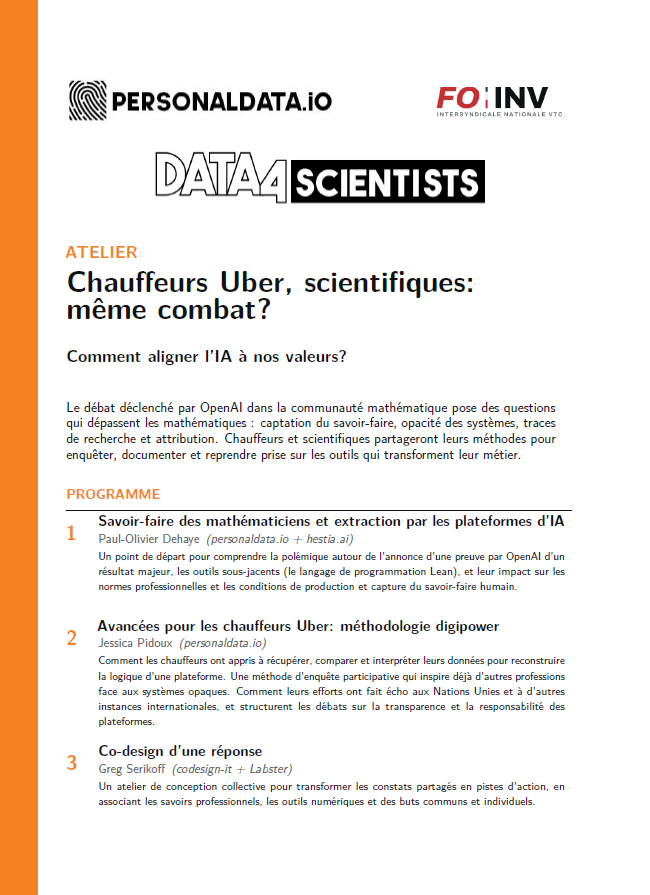 PersonalDataIO's tweet photo. Atelier | Chauffeurs Uber, scientifiques : même combat?

Le débat déclenché par OpenAI dans la communauté mathématique pose des questions qui dépassent les mathématiques...

🔗 https://t.co/3UEYu1yAd9

Avec @podehaye, @pidouxina , Greg Serikoff

#data4scientists #uber #IA https://t.co/U70nkSjLTC