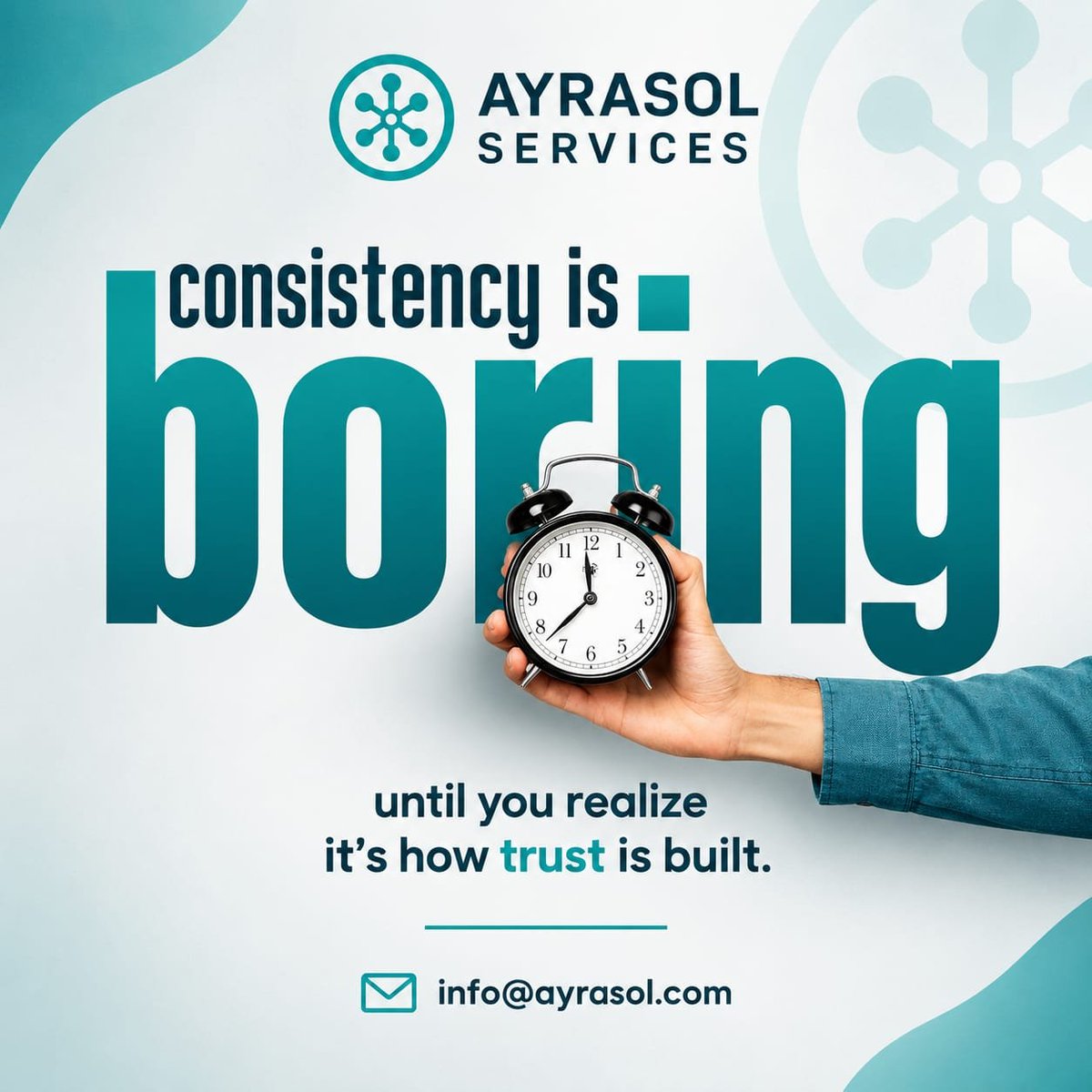 AyrasolServices's tweet photo. ⏰ Consistency is more than just showing up  it’s how trust is built.
📩 info@ayrasol.com
🌐 https://t.co/DgcN45J3YV⁠
#AyrasolServices #Consistency #BuildTrust #DigitalMarketing #BrandBuilding #BusinessGrowth #DigitalAgency https://t.co/0Tzr2ukqEC