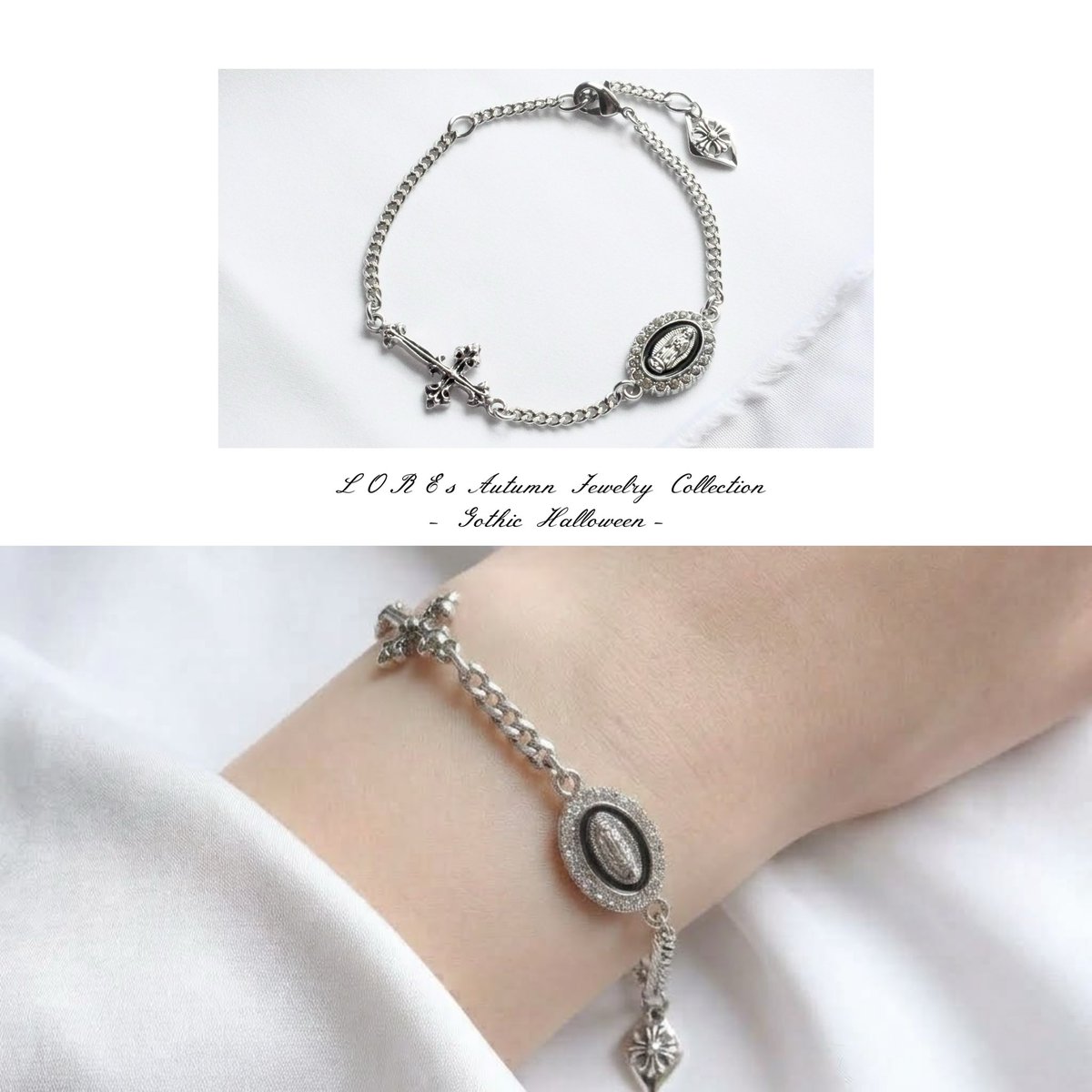 LorE____x_'s tweet photo. LORE Autumn Jewelry Collection⋆˚

【受注販売】Aetheria Bracelet
￥3,500
Sacred Shadow：シックな銀古美漂うロザリオ風ブレスレット

【受注販売】Aetheria Ear Cuff
￥3,000
Dual Cross：クロス映える印象的な立体イヤーカフ

販売期間：9月27日(日) 23:59まで

SHOP▷https://t.co/Npdek2Gd1B https://t.co/xMjx61eDF5