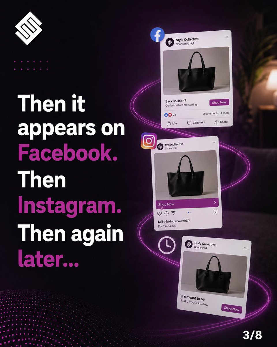 EngageWeb's tweet photo. Ever looked at something online, decided not to buy, then seen it again on Facebook or Instagram?

That’s retargeting.

Most visitors won’t buy the first time. Retargeting gives you another chance to bring interested people back with a reminder, offer or next step.

#MetaAds https://t.co/BbaT96pDOq