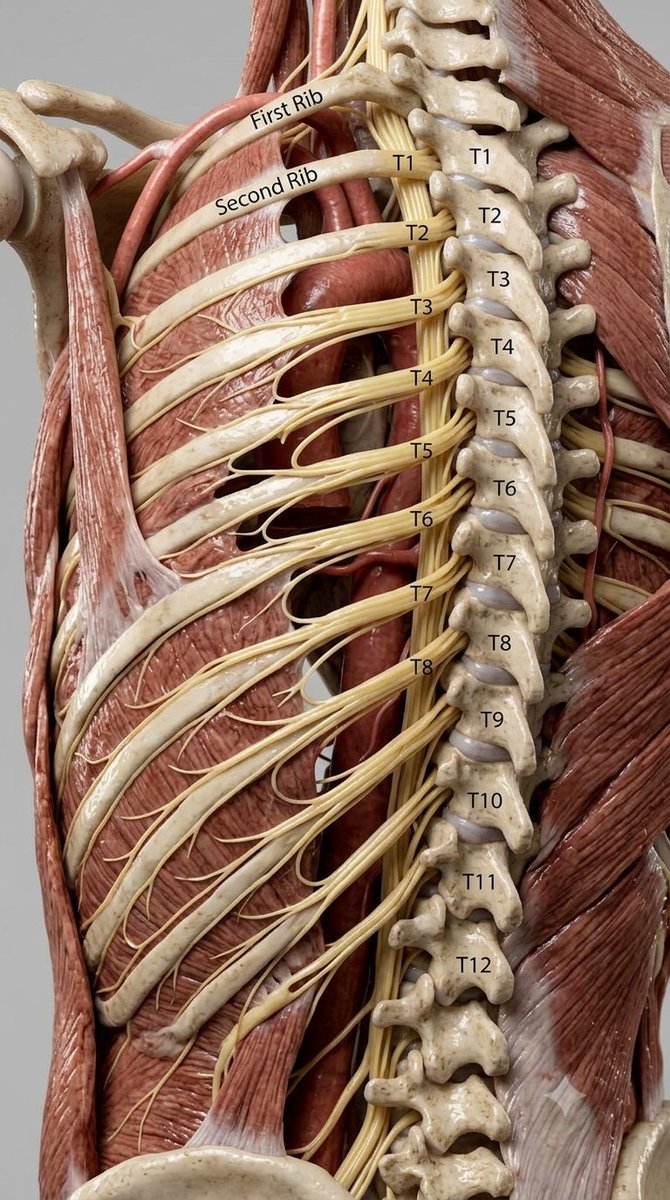 godwin92644's tweet photo. Anatomy of the Thoracic Spinal Nerves (T1–T12): https://t.co/0IqNDnLHyr