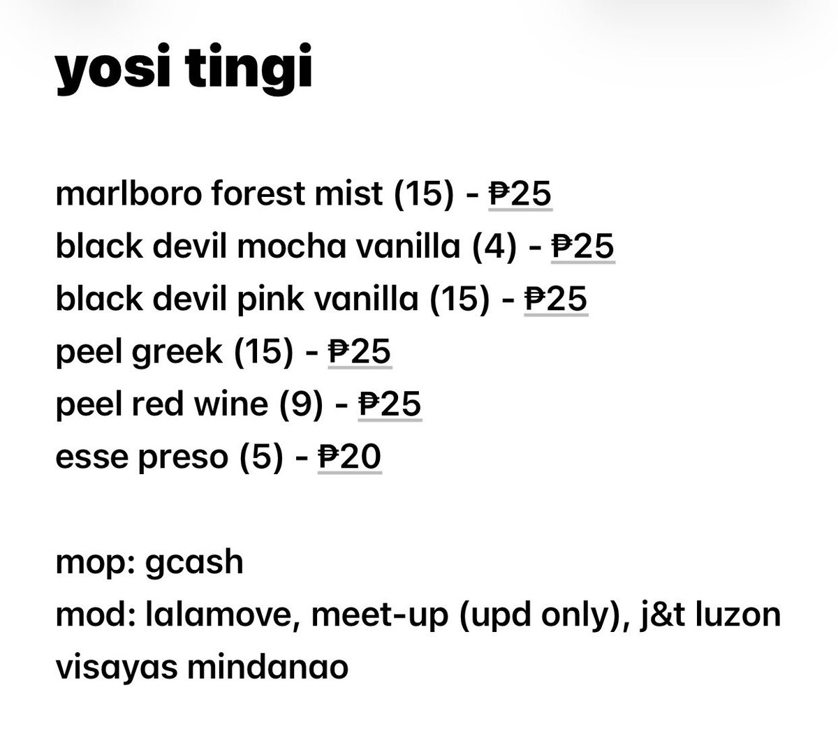 jhwzoa's tweet photo. hi ulits #yositwt inch check lng for the cigs below for tingi

but need minimum of 5 sticks per order 🦦 https://t.co/vwD36wrzT3