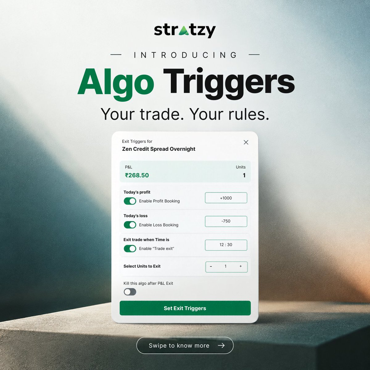 Stratzy_HQ's tweet photo. 1/ Introducing Algo Triggers on Stratzy. 👀

You can now define how and when an active algo trade should exit, instead of manually watching every move.

Profit target.
Stop-loss.
Time-based exits.
Partial exits.
Kill switch.

Here’s how it works 🧵 https://t.co/bylKex5ucV