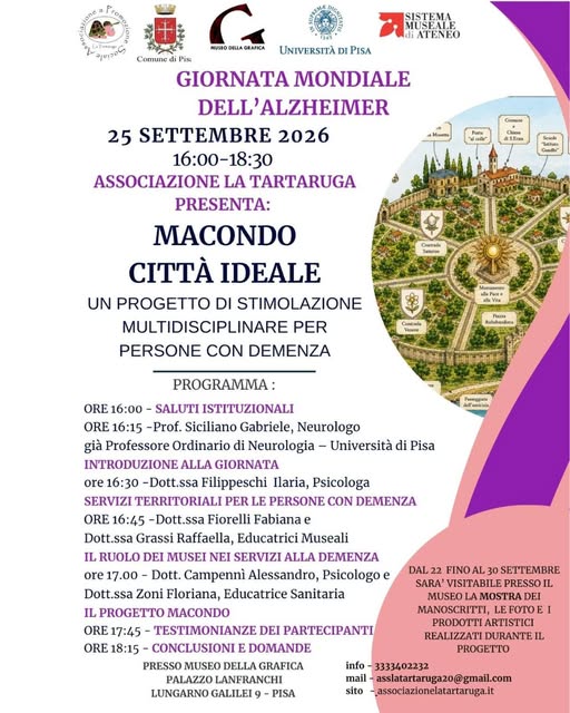 SMA_Unipi's tweet photo. Il 25 settembre parliamo di "Macondo città ideale", un progetto che unisce stimolazione cognitiva, creatività e memoria autobiografica per dare voce alle persone con demenza
https://t.co/SqncNbUG1b
@Unipisa
@ComunePisa
@PisaTurismo
@PisaNews 
@iltirreno
@qn_lanazione https://t.co/w3Acks0zFn