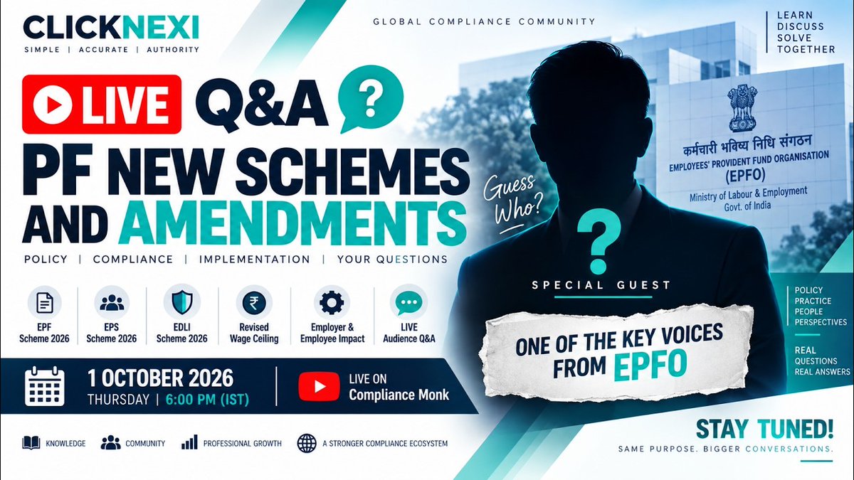 ClickNexi's tweet photo. 🔴 LIVE Q&amp;A | EPFO SPECIAL 📅 1 October 2026

📌 Don’t miss this special EPFO interaction!

https://t.co/39rmoDCUTe

💬 Have a question?

 https://t.co/PkJye37o0o

Support us becoming our member
 https://t.co/8GmUen0DSl 

Team ClickNexi
Simple | Accurate | Authority https://t.co/M35xwtvXIw