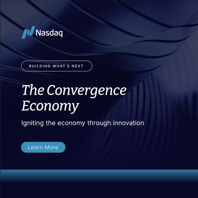 Nasdaq's tweet photo. Connecting capital to ambition, intelligence to infrastructure, and markets to the world.