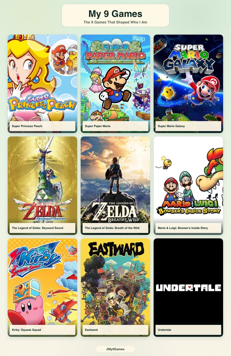 PixelPrincessC's tweet photo. Aquí están los 9 juegos que me han ayudado a ser quien soy ahora🥰 
(Se me ha hecho MUY difícil elegir solo 9, me dejo fuera Super Mario Bros Wii, Wii Sports Resort, Wii Party, Mario party (DS, 8 y 9), Mario Kart Wii, Zelda Spirit Tracks y Phantom Hourglass, Zelda Ocarina...) https://t.co/pLvMXbuABk