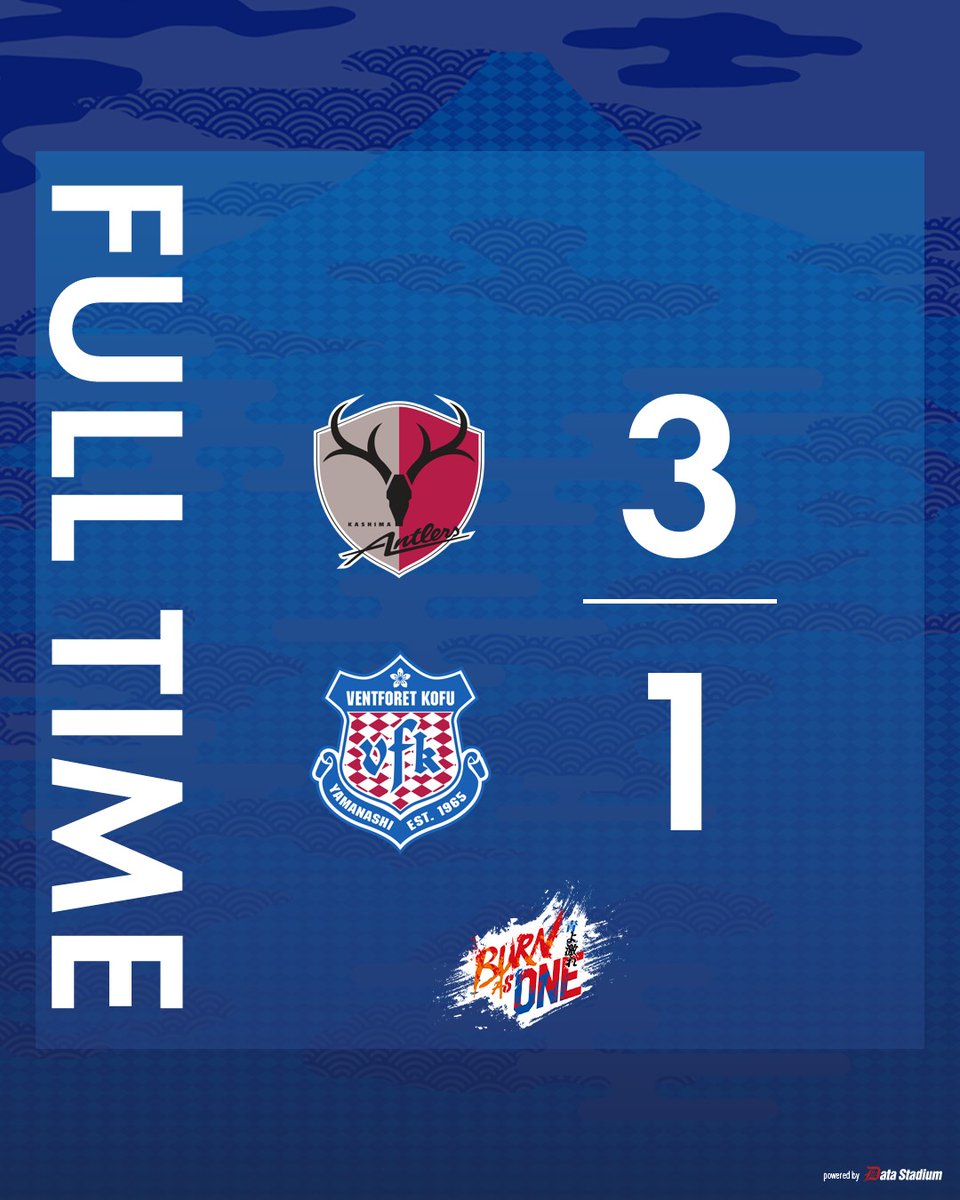 vfk_official's tweet photo. 試合終了

🏆天皇杯 JFA 第106回全日本サッカー選手権大会 3回戦
#鹿島アントラーズ 3-1 #ヴァンフォーレ甲府

#vfk #BurnAs1 https://t.co/XAjEUQlG56