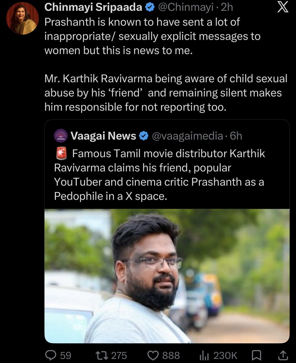 Riyashaishere's tweet photo. TVK mouthpiece @itisprashanth before preaching about women n child safety, answer the serious allegations surrounding you. The hypocrisy is staggering.

Thank you for exposing a TVK  pedophile @Karthikravivarm 👏 what you said is said . https://t.co/66laGYoKCF
