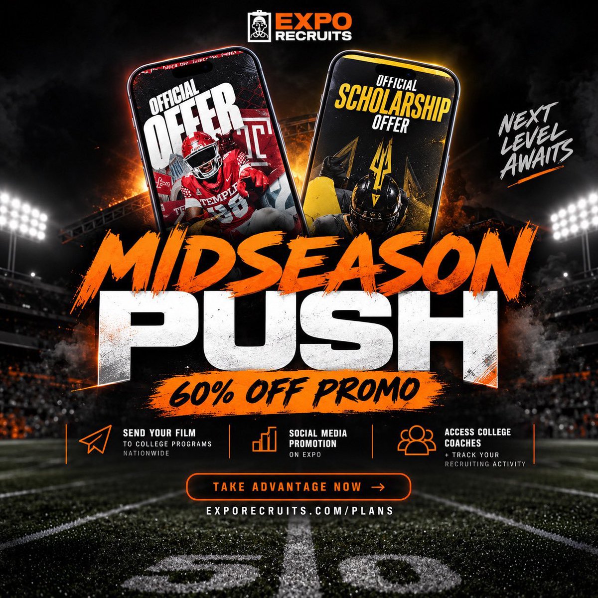 coachgarreck's tweet photo. 🚨 𝗠𝗜𝗗𝗦𝗘𝗔𝗦𝗢𝗡 𝗜𝗦 𝗛𝗘𝗥𝗘! 🏈

Your midseason film matters. Get it in front of college coaches NOW. 👀

✔️ Send film to 96% of college programs
✔️ EXPO social media promotion
✔️ Full recruiting platform access + more https://t.co/qCCtBLM6YU