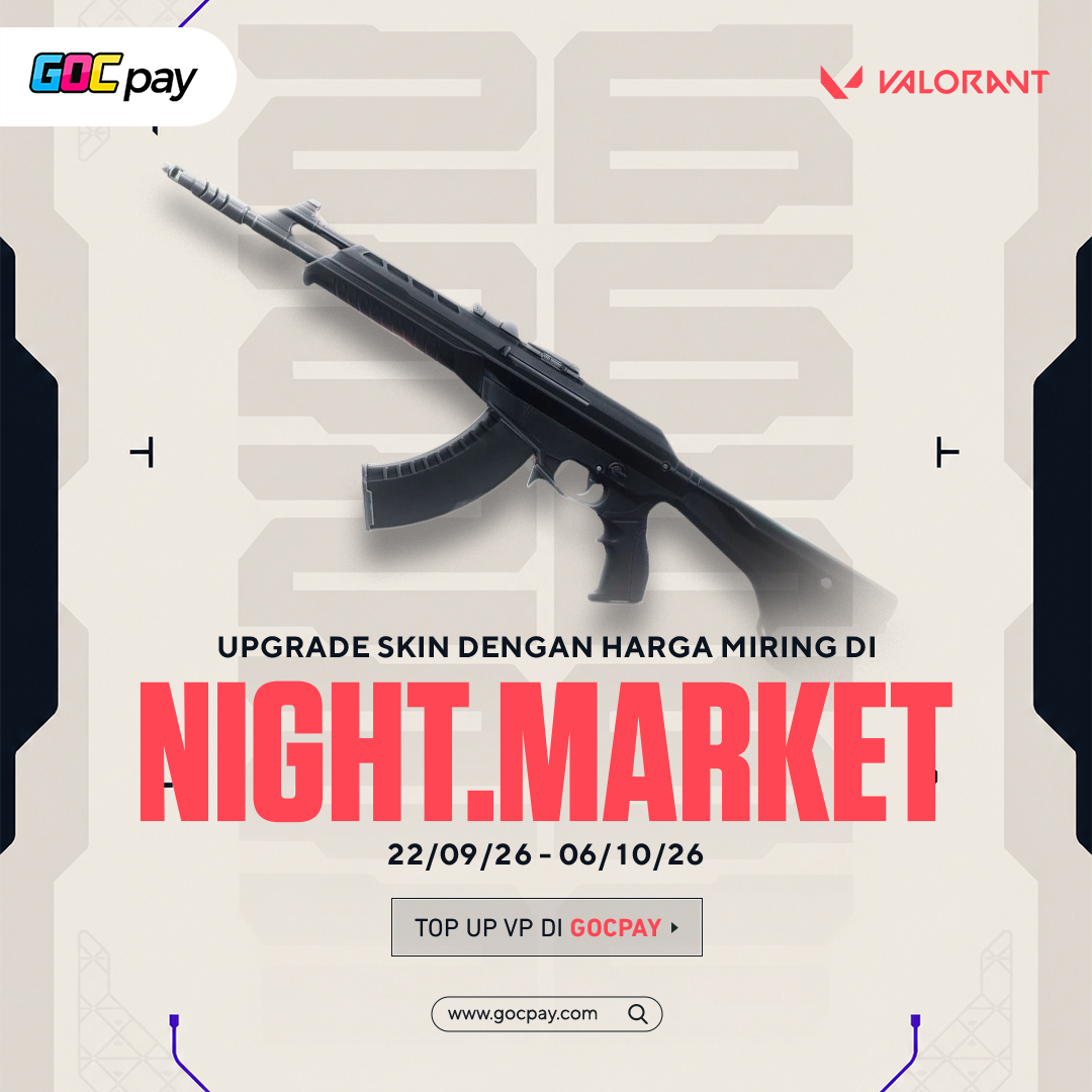GOCpay's tweet photo. VALORANT NIGHT MARKET BALIK LAGI 👀

6 skin acak lagi diskon hingga 49% sampai 6 Oktober,  kira-kira bakal dapet skin incaran gak nih?

#VALORANT #VALORANTNightMarket #GOCpay https://t.co/aHidfmhCxG