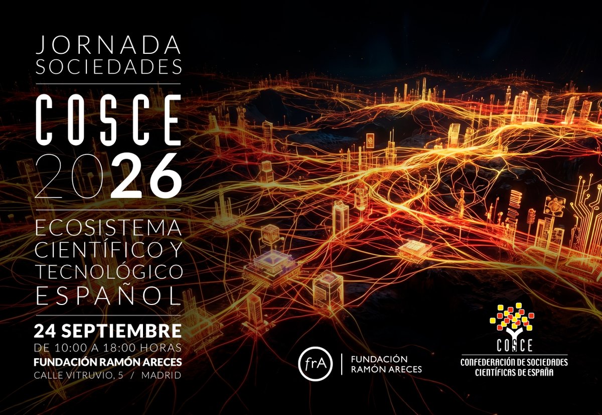 SENC_'s tweet photo. 📣 ¿Qué retos afronta el sistema científico y tecnológico español?
🚨Mañana, 24/09, la Jornada de Sociedades #COSCE2026 debatirá propuestas y soluciones.
¡No te la pierdas!
⏰ 10 h 📍@FundacionAreces, Madrid
💻 Directo: https://t.co/FABYPcxP68
🔗 https://t.co/hmDz2Q4B1D https://t.co/wpKt2jTyLS