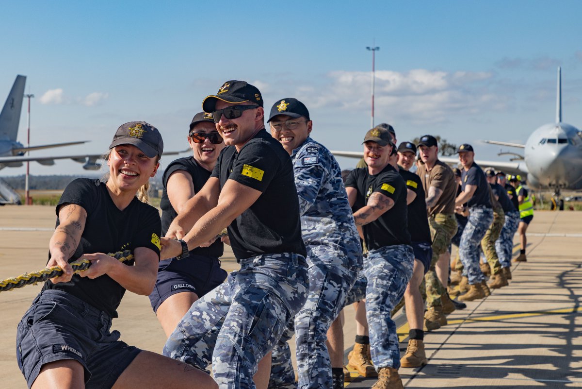 DefenceAust's tweet photo. What does it take to move a C-17A Globemaster III? Teamwork, determination and a cause worth pulling for. 💪

Members from across RAAF Base Amberley put their strength and teamwork to the test in a charity challenge featuring a C-17A Globemaster III.

The challenge brought together aviators from 1 Squadron, 23 Squadron, 36 Squadron and 82 Wing, alongside soldiers from 6 Engineer Support Regiment.

#YourADF @AusAirForce
