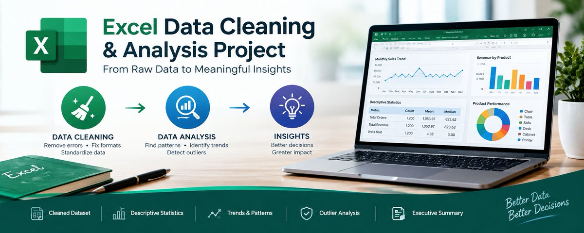 ExcellentSammy1's tweet photo. Week 2 Internship Project @Decodelab 📊

Completed my Excel Data Analysis project covering product performance, sales trends, IQR outlier detection &amp; an executive summary.

Analysis link:https://t.co/xNuX2lSKiv

#DataAnalytics #Excel #Decodelab https://t.co/aLTpjOfyZm