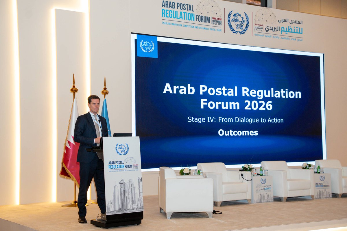 UPU_UN's tweet photo. The Arab Postal Regulation Forum 2026 concluded in Doha with recommendations to advance postal reform, support innovation, protect consumers and ensure sustainable universal service.
@CRAqatar https://t.co/nASFH46Co6
#UPU #PostalRegulation #DigitalTransformation #ArabRegion https://t.co/E3CvtIBs5g