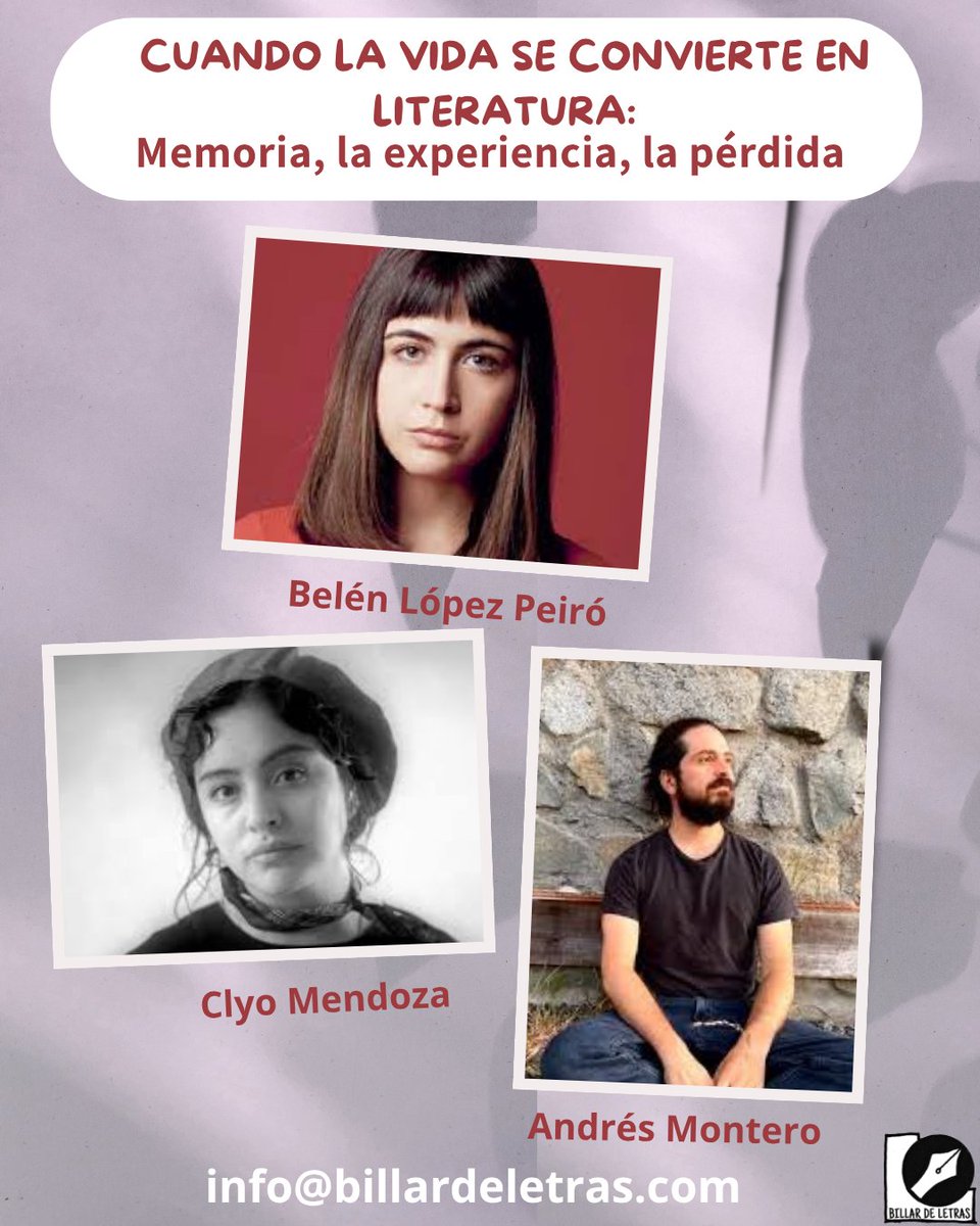 Billardeletras's tweet photo. 🚨 ÚLTIMAS PLAZAS · 30 % DE DESCUENTO

Un trimestre para escribir desde la experiencia y la memoria, acercarse a la pérdida y descubrir los mecanismos del cuento contemporáneo.

Reservas: info@billardeletras.com

https://t.co/Y7VmEZucr0

#TallerDeEscritura #Narrativa #Literatura https://t.co/KgMqfJdple