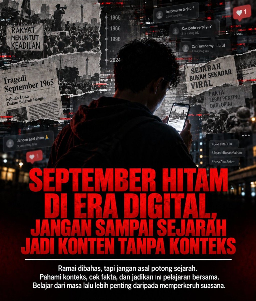 MuhammadIl73906's tweet photo. September Hitam di era digital, jangan sampai sejarah jadi konten tanpa konteks! #SeptemberHitam
Bersuara Tanpa Provokasi https://t.co/JkBPNOOz5E