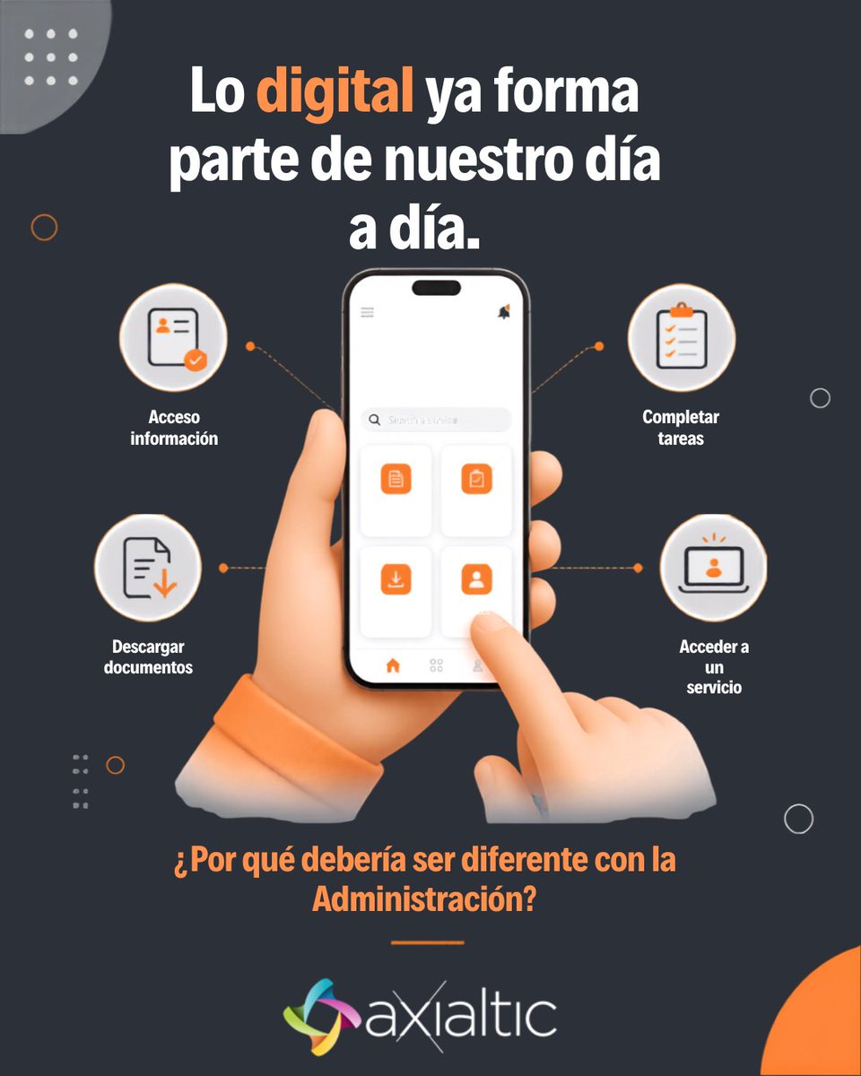 axialtic's tweet photo. 📱 La ciudadanía ya está acostumbrada a hacer muchas gestiones de forma digital.

Consultar información, realizar trámites o acceder a servicios debería ser igual de sencillo cuando hablamos de su Administración.
🧵1/2 https://t.co/OTu0q8TGER