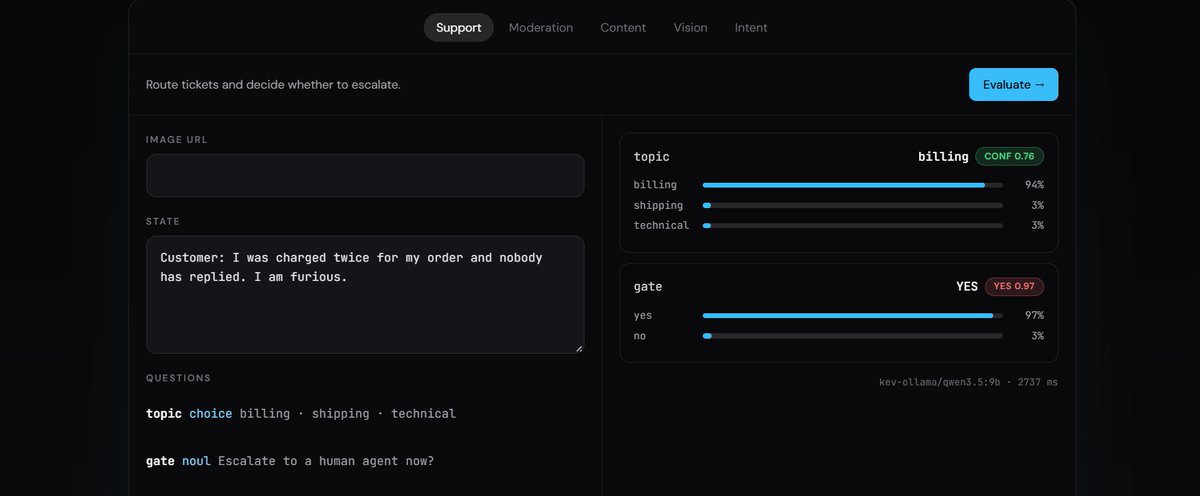 Arjun4Shukla's tweet photo. Built Kev, an open-source System One-style decision engine.

It can compete with Jev using a local 9B model and beat it with better model.

Open, local, model-agnostic.

Released on npm + GitHub with benchmarks.

https://t.co/pOBa1TczE2
If you like it, ⭐ the repo for updates. https://t.co/YN6vHSq5bg